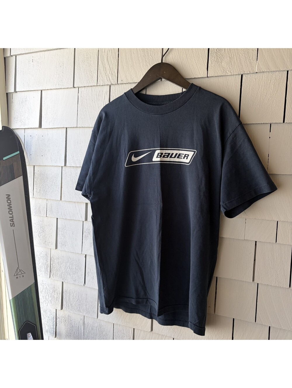 Y2K Navy Blue Nike X Bauer Center Logo T-shirt Size Large 21x28 Streetwear